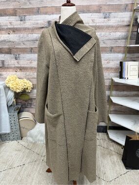 LUUKAA tan wool blend hooded wrap coat 2